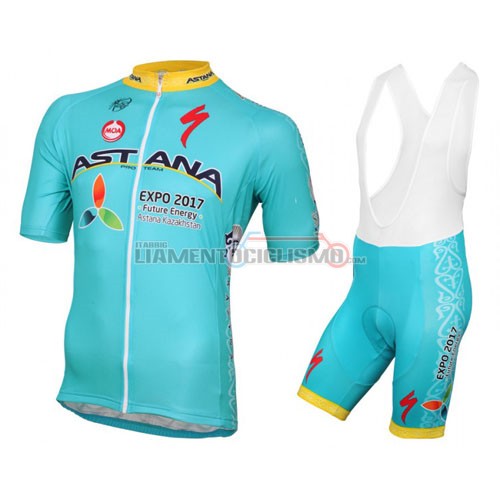 Abbigliamento Ciclismo Astana 2016 celeste e giallo