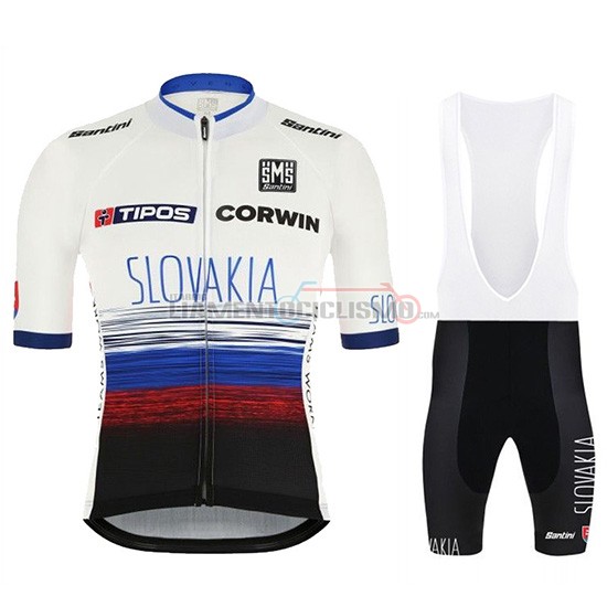 Abbigliamento Ciclismo Slowakeis Manica Corta 2019 Bianco Blu Nero