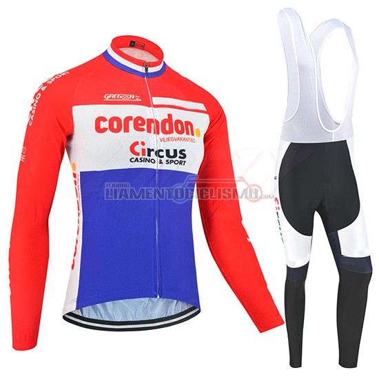 Abbigliamento Ciclismo Corendon Circus Manica Lunga 2019 Rosso Bianco Azul