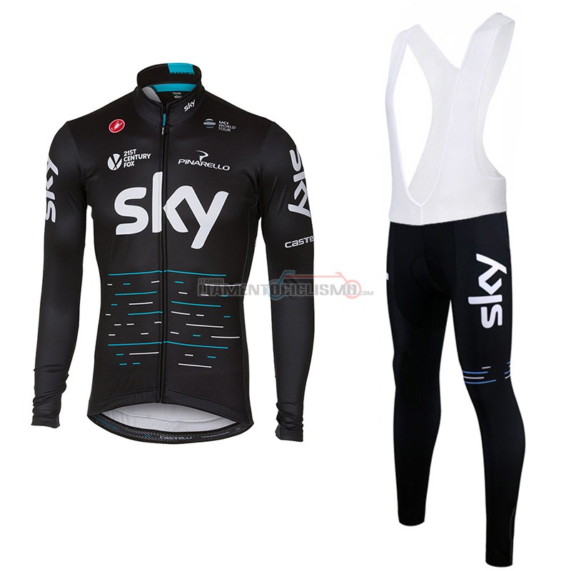 Abbigliamento Ciclismo Sky Manica Lunga 2017 nero e blu