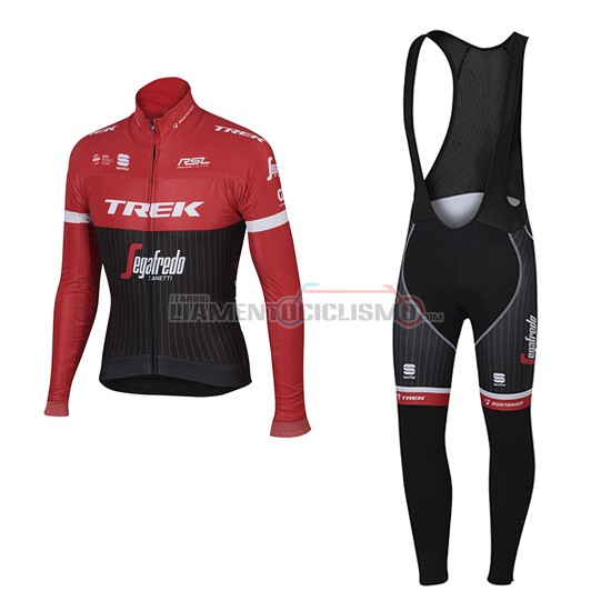 Abbigliamento Ciclismo Trek Segafredo Manica Lunga 2017 nero e rosso