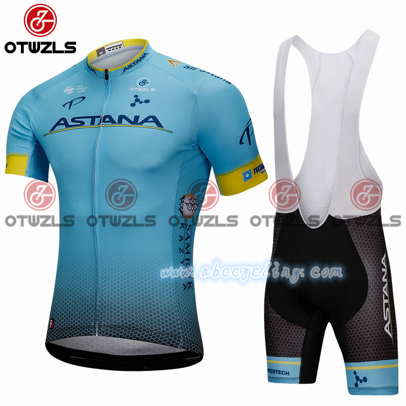 2018 Abbigliamento Astana Manica Cortas Manica Corta Blu