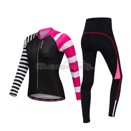 Abbigliamento Ciclismo Donne Wosawe Manica Lunga 2019 Nero Bianco Rosa