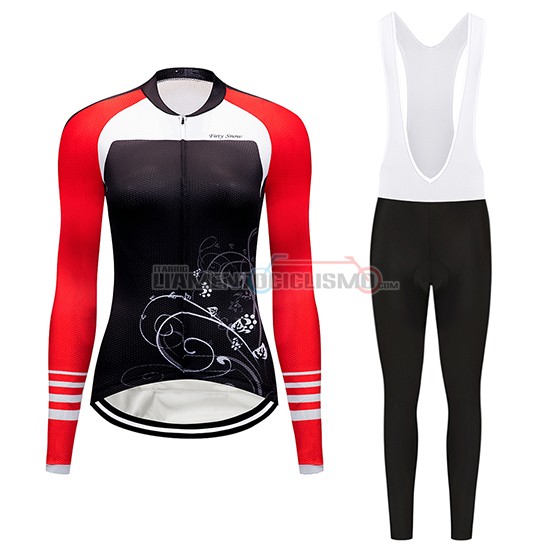 Abbigliamento Ciclismo Donne Dirty Snow Manica Lunga 2019 Rosso Bianco Nero