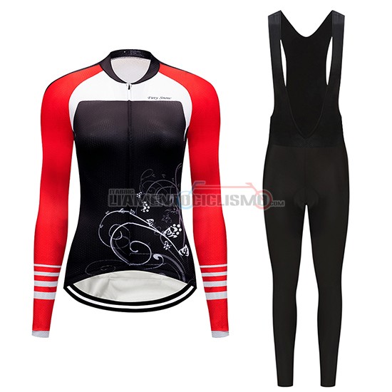Abbigliamento Ciclismo Donne Dirty Snow Manica Lunga 2019 Rosso Bianco Nero