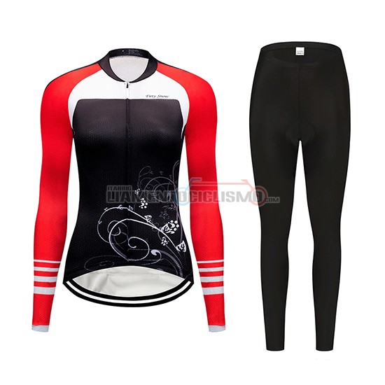 Abbigliamento Ciclismo Donne Dirty Snow Manica Lunga 2019 Rosso Bianco Nero