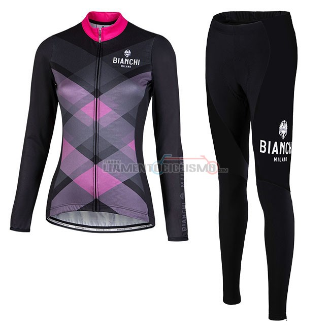 Abbigliamento Ciclismo Donne Bianchi Milano Cornedo Manica Lunga Nero Rosa