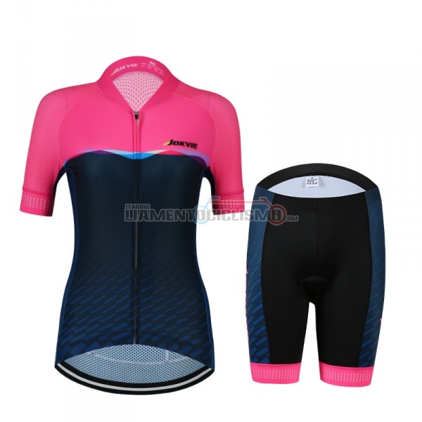 Abbigliamento Ciclismo Donne Jokvie Manica Lunga 2018 Rosa Spento Blu