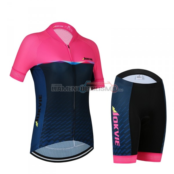 Abbigliamento Ciclismo Donne Jokvie Manica Lunga 2018 Rosa Spento Blu