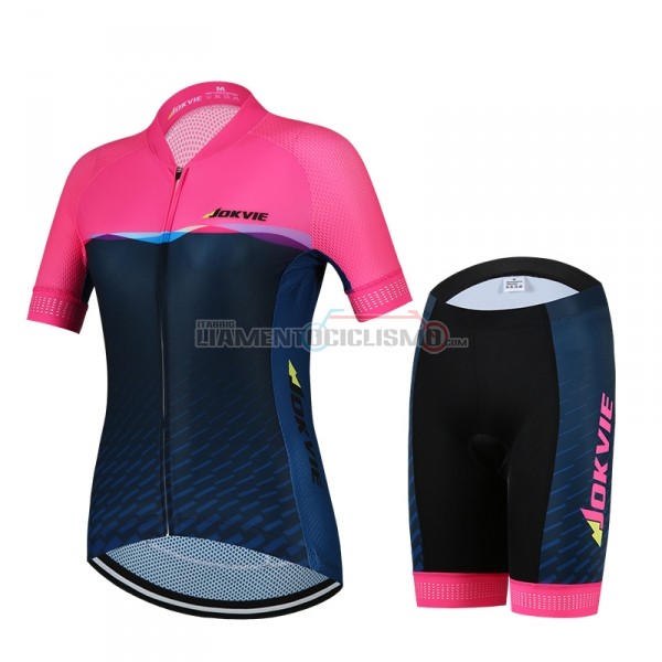 Abbigliamento Ciclismo Donne Jokvie Manica Lunga 2018 Rosa Spento Blu