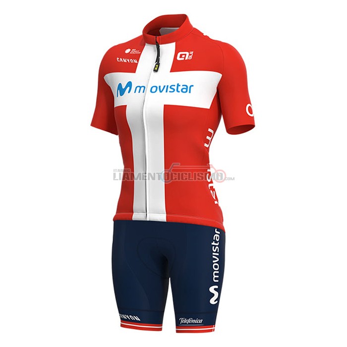 Abbigliamento Ciclismo Donne Movistar Campione Danimarca 2021 Manica Corta