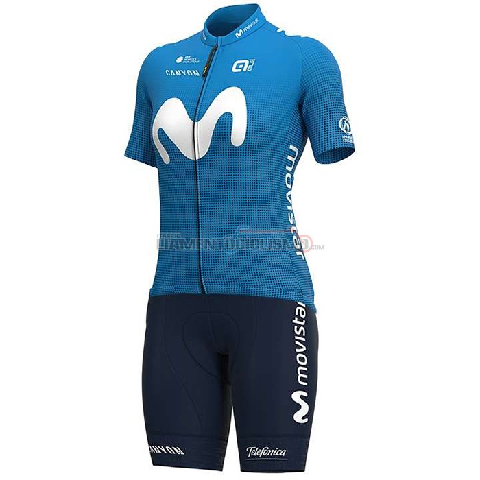 Abbigliamento Ciclismo Donne Movistar Manica Corta 2020 Bianco Blu