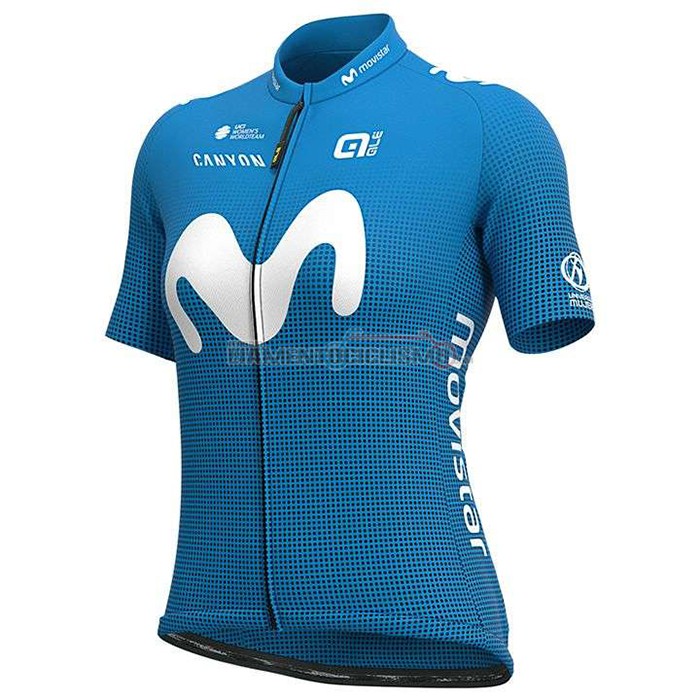 Abbigliamento Ciclismo Donne Movistar Manica Corta 2020 Bianco Blu