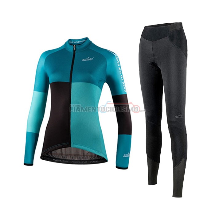 Abbigliamento Ciclismo Donne Nalini Manica Lunga 2021 Chiaro Verde Azzurro