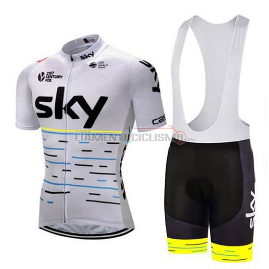 Abbigliamento Ciclismo Sky Manica Corta 2018 Bianco e Giallo