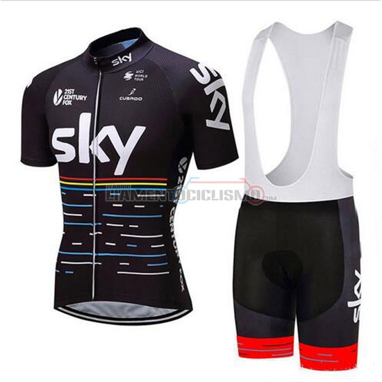 Abbigliamento Ciclismo Sky Manica Corta 2018 Nero e Rosso