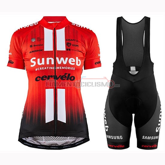 Abbigliamento Ciclismo Donne Sunweb Manica Corta 2019 Arancione Bianco