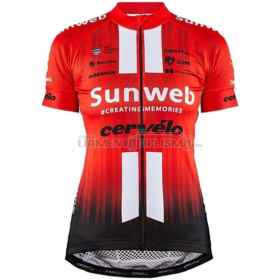 Abbigliamento Ciclismo Donne Sunweb Manica Corta 2019 Arancione Bianco