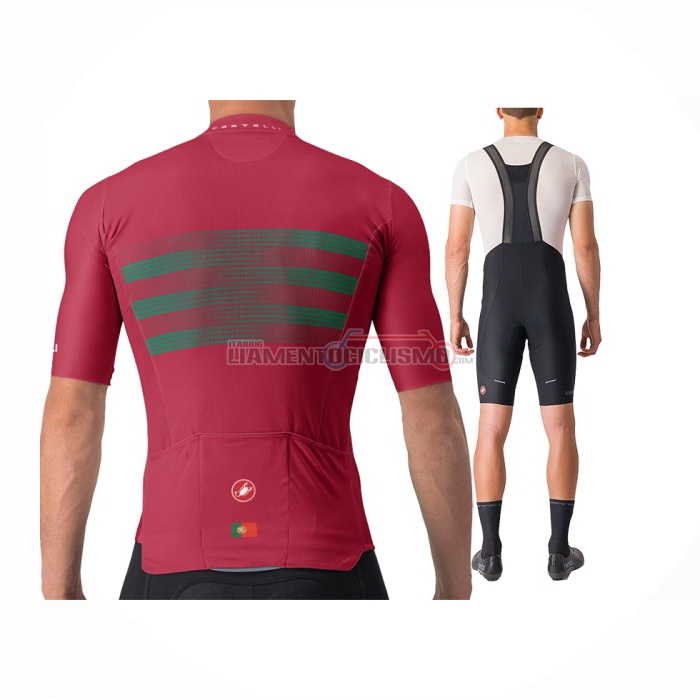 2024 Abbigliamento Ciclismo Castelli Rosso Verde Manica Corta e Salopette