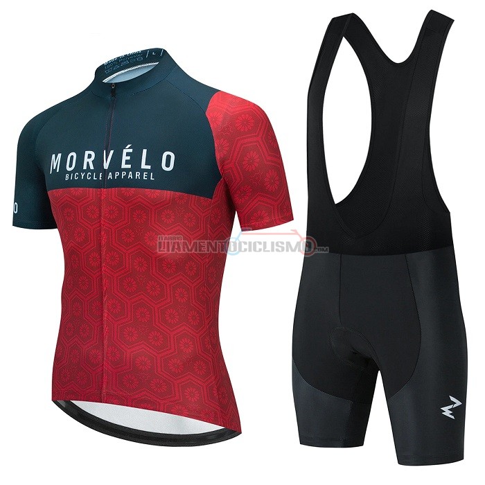 Abbigliamento Ciclismo Morvelo Manica Corta 2021 Rosso Scuro Verde