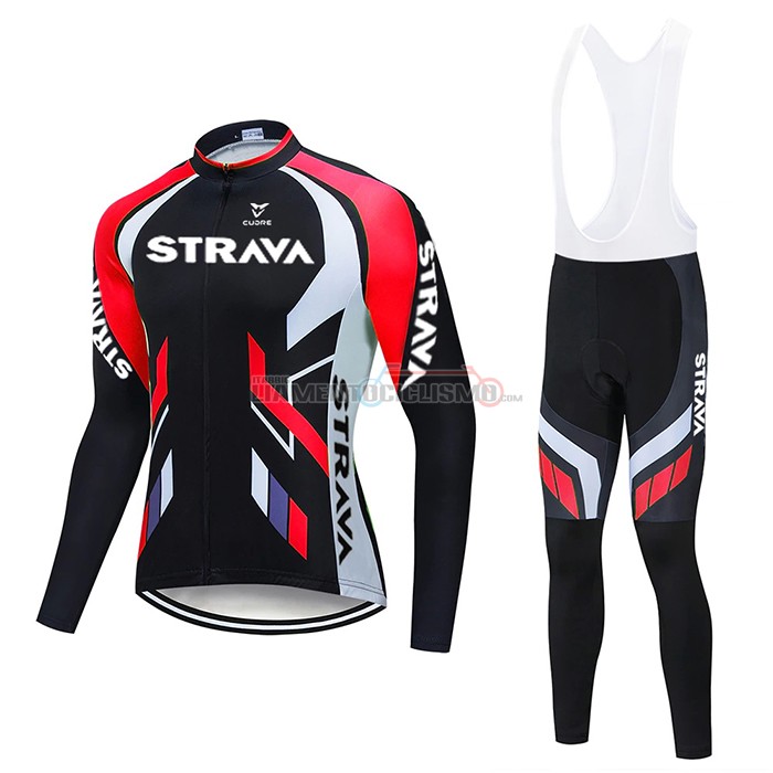 Abbigliamento Ciclismo STRAVA Manica Lunga 2021 Rosso Nero