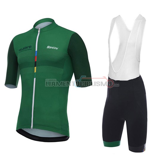 Abbigliamento Ciclismo Santini Crowin Manica Corta 2018 Verde e Nero