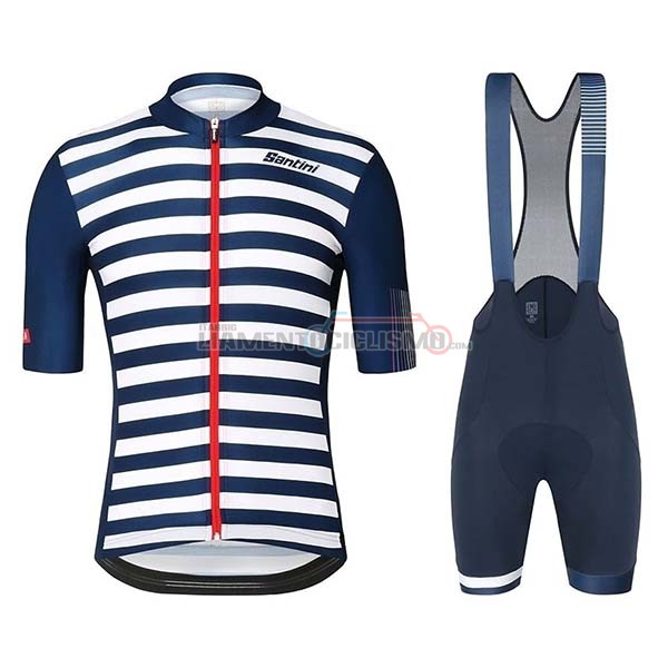 Abbigliamento Ciclismo Santini Manica Corta 2019 Blu Bianco