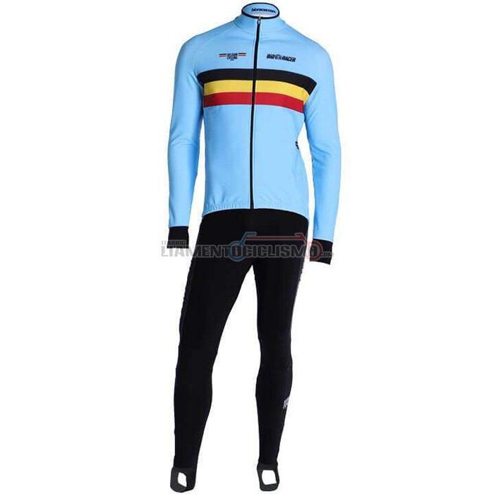 Abbigliamento Ciclismo Belgio Manica Lunga 2020 Azzurro