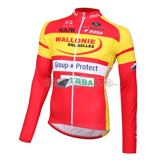 Abbigliamento Ciclismo Wallonie Bruxelles Manica Lunga 2016 giallo e rosso