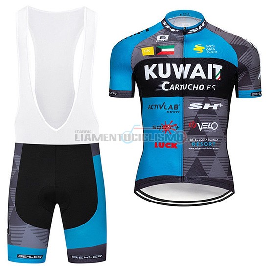 Abbigliamento Ciclismo Kuwait Manica Corta 2019 Blu Grigio