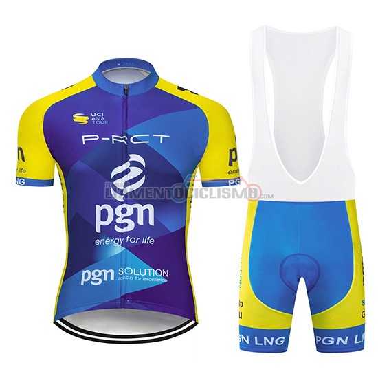 Abbigliamento Ciclismo PGN Manica Corta 2019 Blu Aceso Giallo