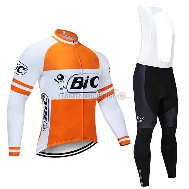 Abbigliamento Ciclismo Bic Manica Lunga 2019 Bianco Arancione