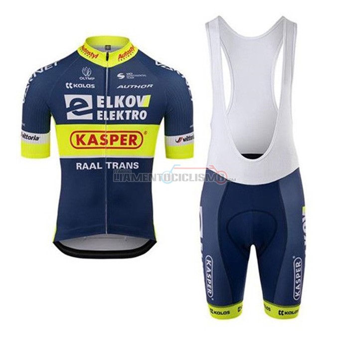 Abbigliamento Ciclismo Elkov-Kasper Manica Corta 2020 Blu Giallo