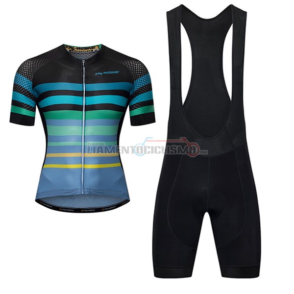 2017 Abbigliamento Ciclismo Ykywbike AA07 ADH07 Manica Corta Nero e Celeste