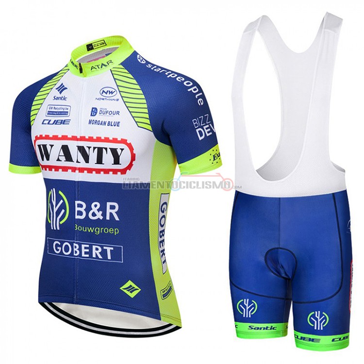 Abbigliamento Ciclismo Wanty Manica Corta 2018 Blu e Bianco