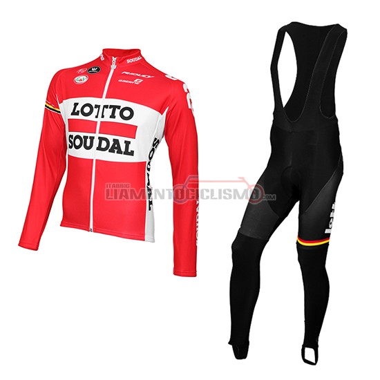 Abbigliamento Ciclismo Lotto Soudal Manica Lunga 2015 rosso e bianco