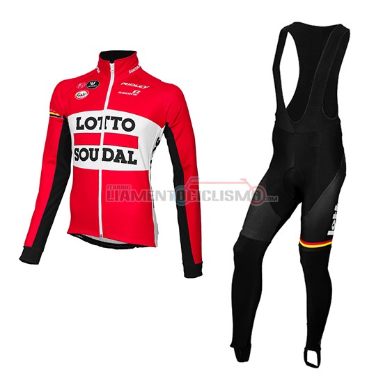 Abbigliamento Ciclismo Lotto Soudal Manica Lunga 2015 rosso e nero