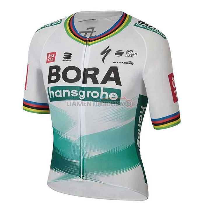 Abbigliamento Ciclismo UCI Mondo Campione Bora Manica Corta 2020 Bianco Verde